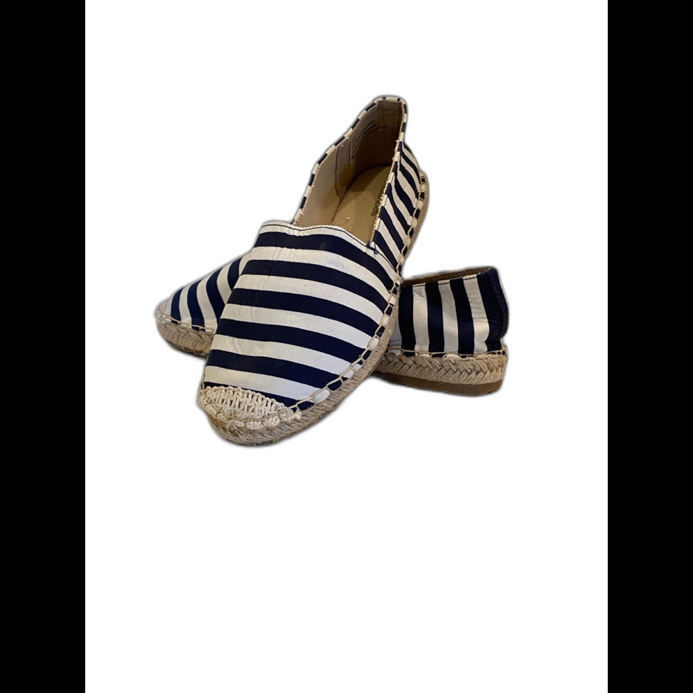 Maurice’s‎ Womens Size 7 Navy & White Striped Flats w/ Jute Edging Slipon Shoe
